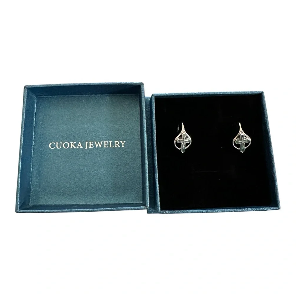 Sterling Silver Cross Hoop Earrings CUOKA 925 Leverback Minimalist Religious